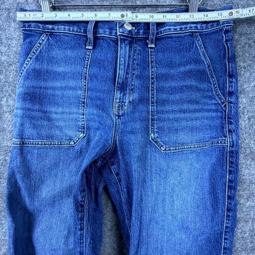 J Crew Wide Crop Jeans Womens 30P Blue Whiskered Denim Cotton Stretch High Rise - Picture 7 of 8